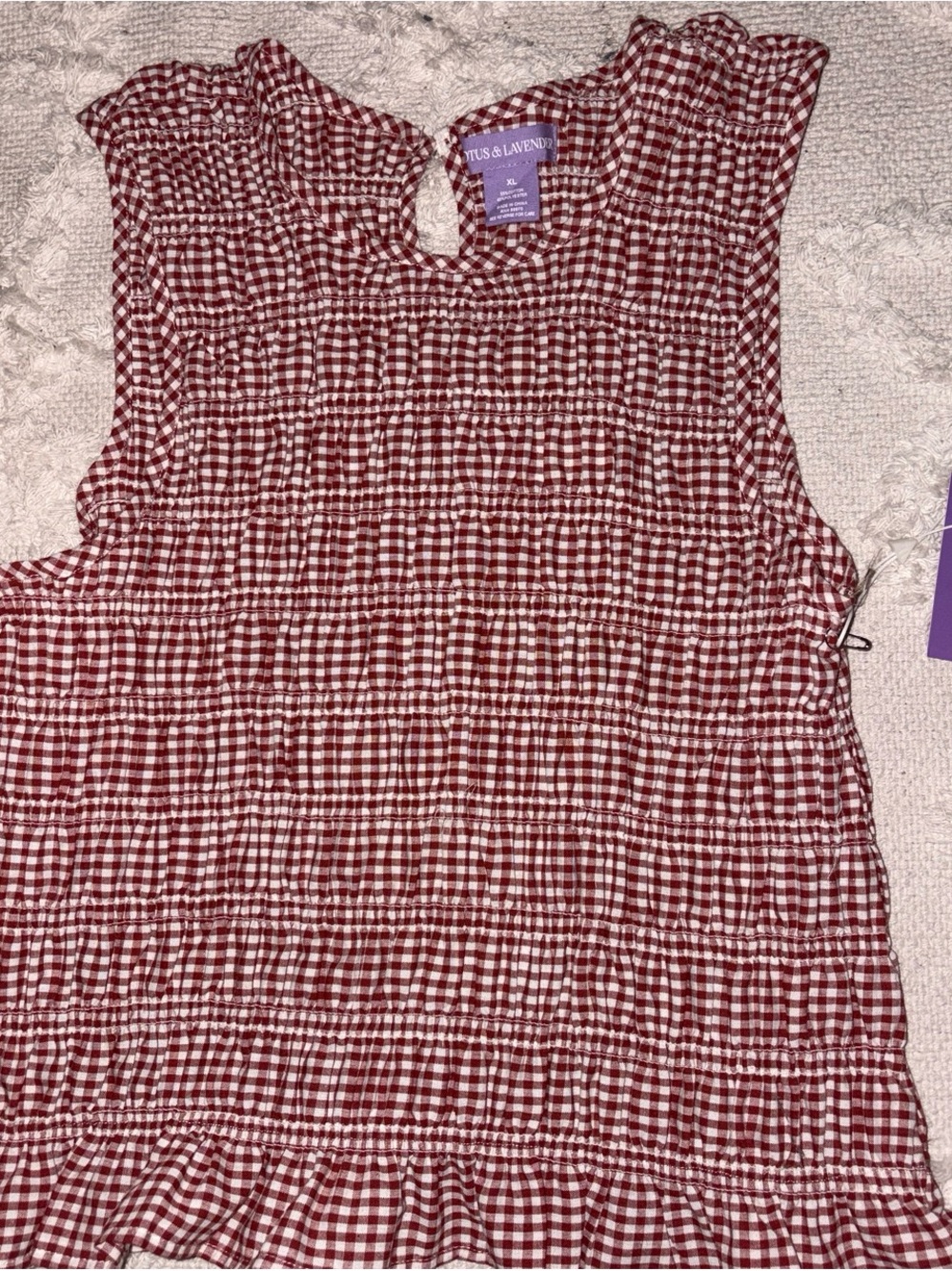 Red Check Smocked Sleeveless Blouse